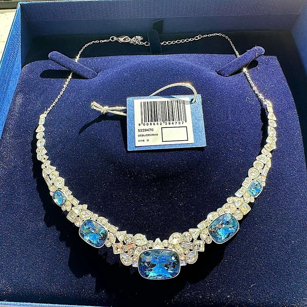 Swarovski Formidable crystal necklace - Blue & Clear Stones. 40 CM